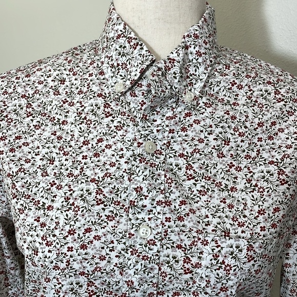J. Crew Classic Floral Button Up Shirt Cotton Stretch White Red Gray Small - Picture 6 of 13